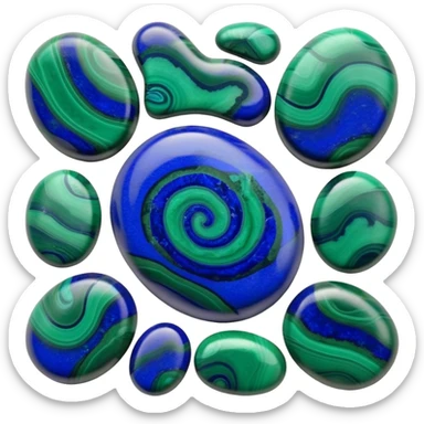 Smooth polished cabochon of azurite-malachite with deep blue and emerald green swirls sticker