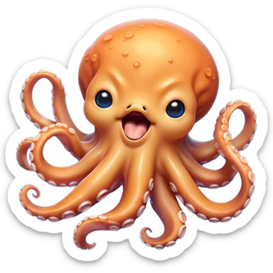 Cinematic Cute Yawning Octopus Portrait Emoji, Head tilted slightly with a dramatic, wide-open yawn, showcasing a plump, light orange body decorated with delicate blue rings and loosely draped arms with sleepy, half-closed eyes, Simplified yet irresistibly adorable features, highly detailed, glowing with a soft, cozy underwater glow, high shine, relaxed yet expressive, stylized with a hint of whimsical aquatic charm, soft glowing outline, capturing the essence of a drowsy yet affectionate octopus that appears ready to stretch and yawn its way out of the screen! sticker