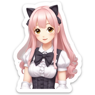 Gorgeous anime style catgirl with blushing face with maid outfit bow tie idol model kawaiicore pearly petite simplistic aesthetic trending style sticker