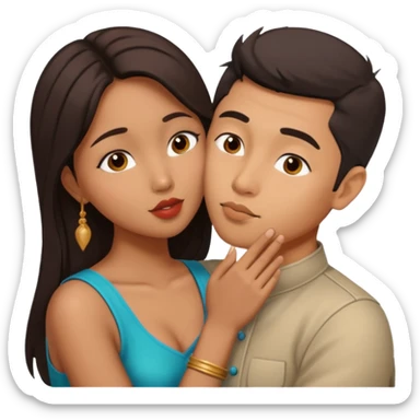 Eastern Asian man kiss brown indian girl  sticker