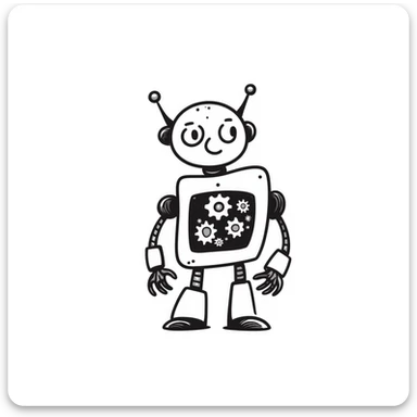 Hand-drawn robot with mechanical arms and gears sticker