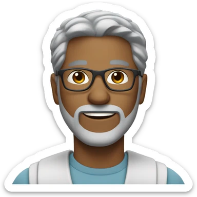 white man, 40 years old, wears glasses, gray hair, short gray beard sticker