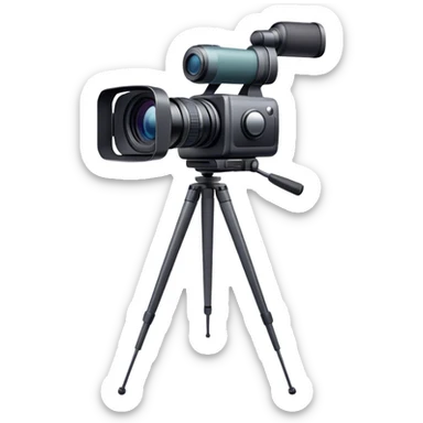 Create an emoji for video recording. Show a  single lens video camera on tripod, symbolizing the act of filming. Use modern, professional colors. Do not include any emojis or smiley faces. Make the background transparent. sticker