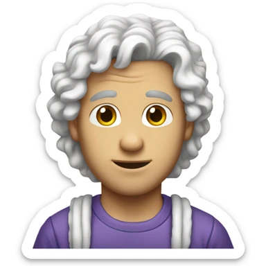 White guy with white curly hair and tied dye shirt sticker