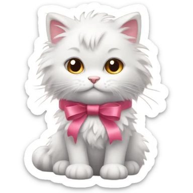 Fluffy kitty with ribbon  sticker