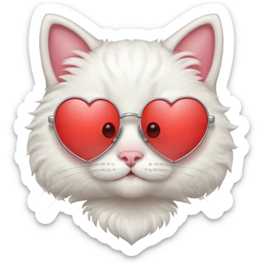 a cute white cat wearing heart sunglasses while smilling sticker