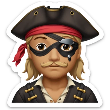 pirate with black eyepatch covering one eye and with only one ye sticker