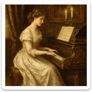 romantic period classical piano, elegant, ornate, 19th-century style, musical, expressive, detailed sticker
