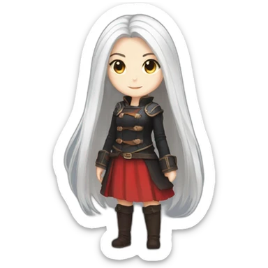 rpg-girl-with-long-straight white-hair-and-red-skirt and black tights like chibi sticker