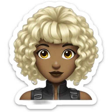 Disco cyberpunk girl with black hair and bangs curly sticker