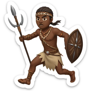 an angry tribal man holding a spear and running left sticker