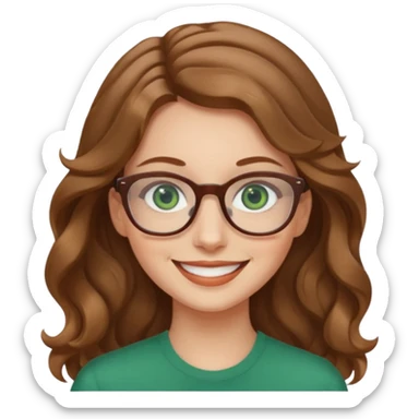 long wavy light brown hair woman with green eyes and glasses smiling sticker