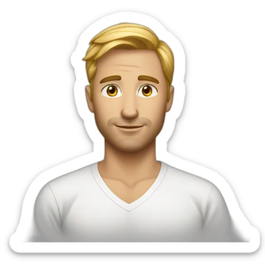 white man wearing long v neck t shirt sticker