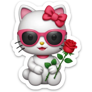 Hello Kitty with a Rose Wearing a sunglass and smile sticker