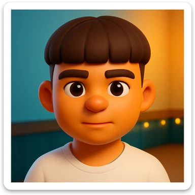 Transform this photo into a 3D emoji style portrait, keeping the main facial features and expression, with a smooth, rounded, cartoon-like look and vibrant colors. Emulate the Microsoft style 3D fluent emojis with a vibrant and friendly appearance. sticker