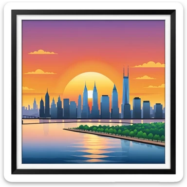 sunset east river city skyline in distance sticker