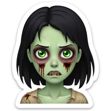 zombie girl with black hair, with a green eye sticker