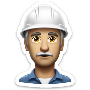 photorealistic Soviet serious man wearing a construction helmet sticker