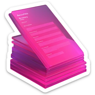 stack of resumes, transparent glass with bright pink gradient from #FF335F to #FF99AA, soft shadows and highlights, minimalistic sticker