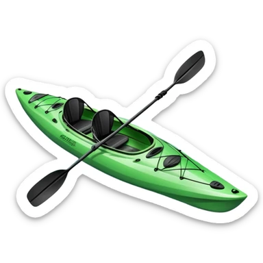 An icon showing a close-up of a sleek kayak with double-bladed paddles gliding through water. Splashes surround the boat as it cuts across a calm surface, symbolizing speed and focus. Transparent background emphasizes the dynamic and personal nature of kayak paddling. sticker