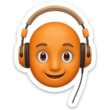 Orange happy face emoji with a couple of hair,headphones,and antennas. sticker