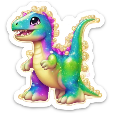 Lisa frank glitter pretty water dinosaur with fins and pearls sticker