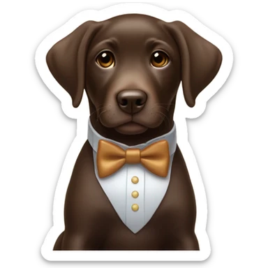 Chocolate labrador cute puppy with small white patch of fur on chest and rich topaz bow tie  sticker