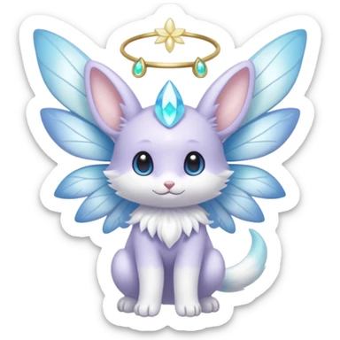 White shiny sparkly ethereal pastel cute adorable kawaii divine winged furry fairy-Fakémon-Minccino-Meowstic-hybrid-fusion (full body) sticker