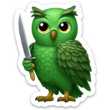 Green owl holding knife sticker