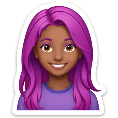 Con gái, 15 tuổi, cười mỉm, da nâu, tóc tím hồng sáng dài ngang lưng sticker