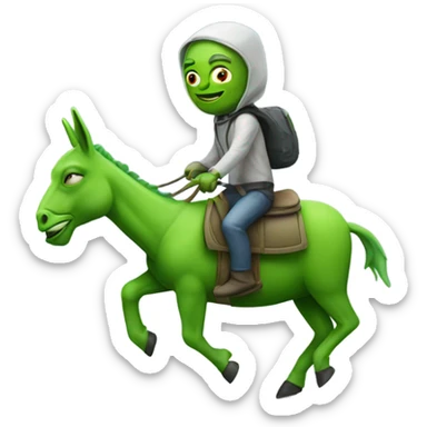 Alien riding a green donkey  sticker