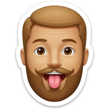 Man with beard sticking tongue out with peace sign under tongue sticker