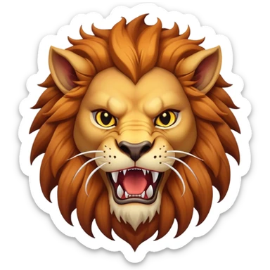 Manticore face, mythical creature with human-like face, lion features, sharp teeth, and fierce expression sticker