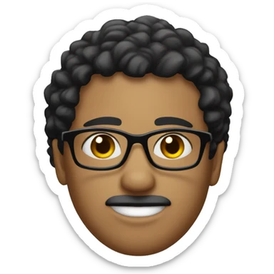 Generate me a verify emoji with black eyebrows and short black and slightly frizzly wavy hair. Shoul have white glasses. sticker