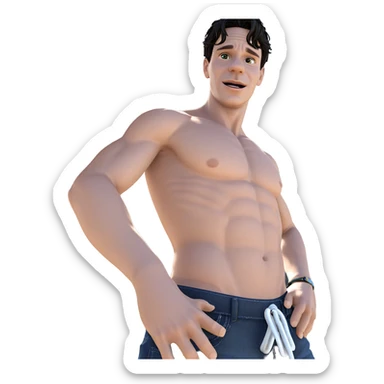 topless boy under blue sky sticker
