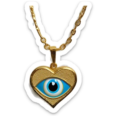 Turkish light blue evil-eye symbol inside of a gold heart necklace sticker
