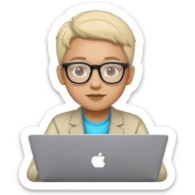 An emoji of a person with a laptop wearing glasses and with a slight neon glow sticker