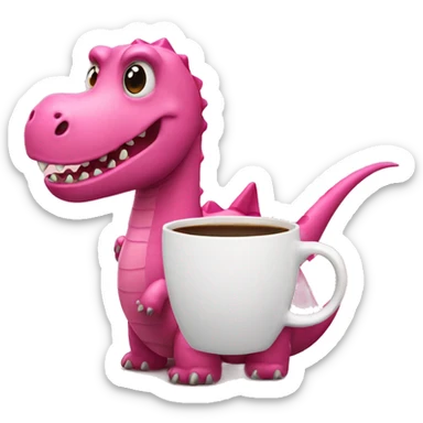 Pink dinosaur with coffee sticker