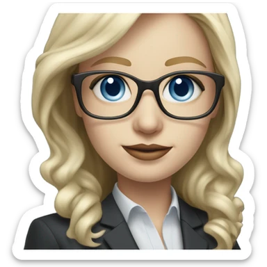 Elegant pale blonde woman with glasses in a suit working, hyper realistic with blue eyes  sticker