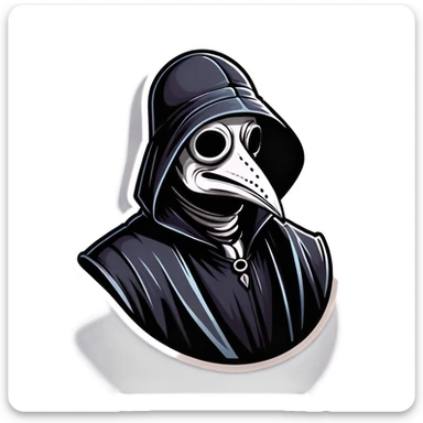 Man wearing black plague doctor mask in a hood sticker
