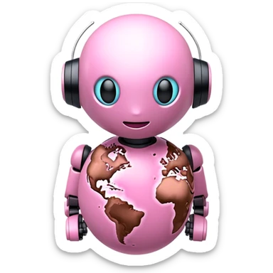 robotic 3d pink earth  sticker
