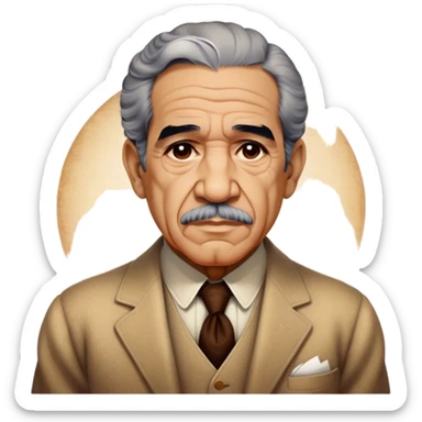 Cinematic Realistic Gabriel García Márquez Portrait Emoji, depicted as a visionary writer with a contemplative gaze in period attire, rendered with rich textures and warm literary lighting that captures his magical realism legacy. sticker