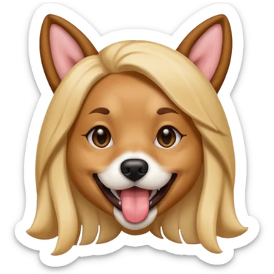 model girl with dog ears and dog tongue, styled like the iOS emoji Snapchat dog mask, smiling sticker