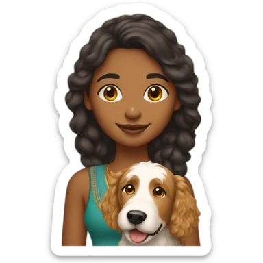 Indian girl with her golden doodle dog sticker