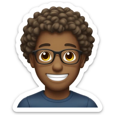 big smile round glassesboy curly hair biceps sticker