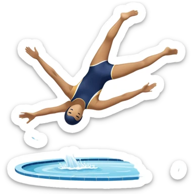 An icon featuring an athlete performing a graceful somersault mid-air, heading toward the water in a diving pool. The design includes water splashes and the diving platform, symbolizing the skill and precision of high diving. Transparent background highlights the elegance of the sport. sticker