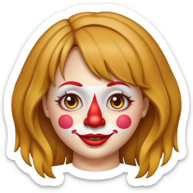 A clown emoji with brunette bangs long hair sticker