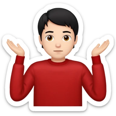 emoji of a guy with a red sweater, brown eyes, and black hair, simple and expressive sticker