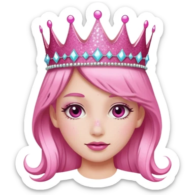 pink girl glitter crown sticker