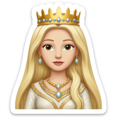 Queen of Sheba from The Bible with long blonde hair, ivory sequin outfit sticker